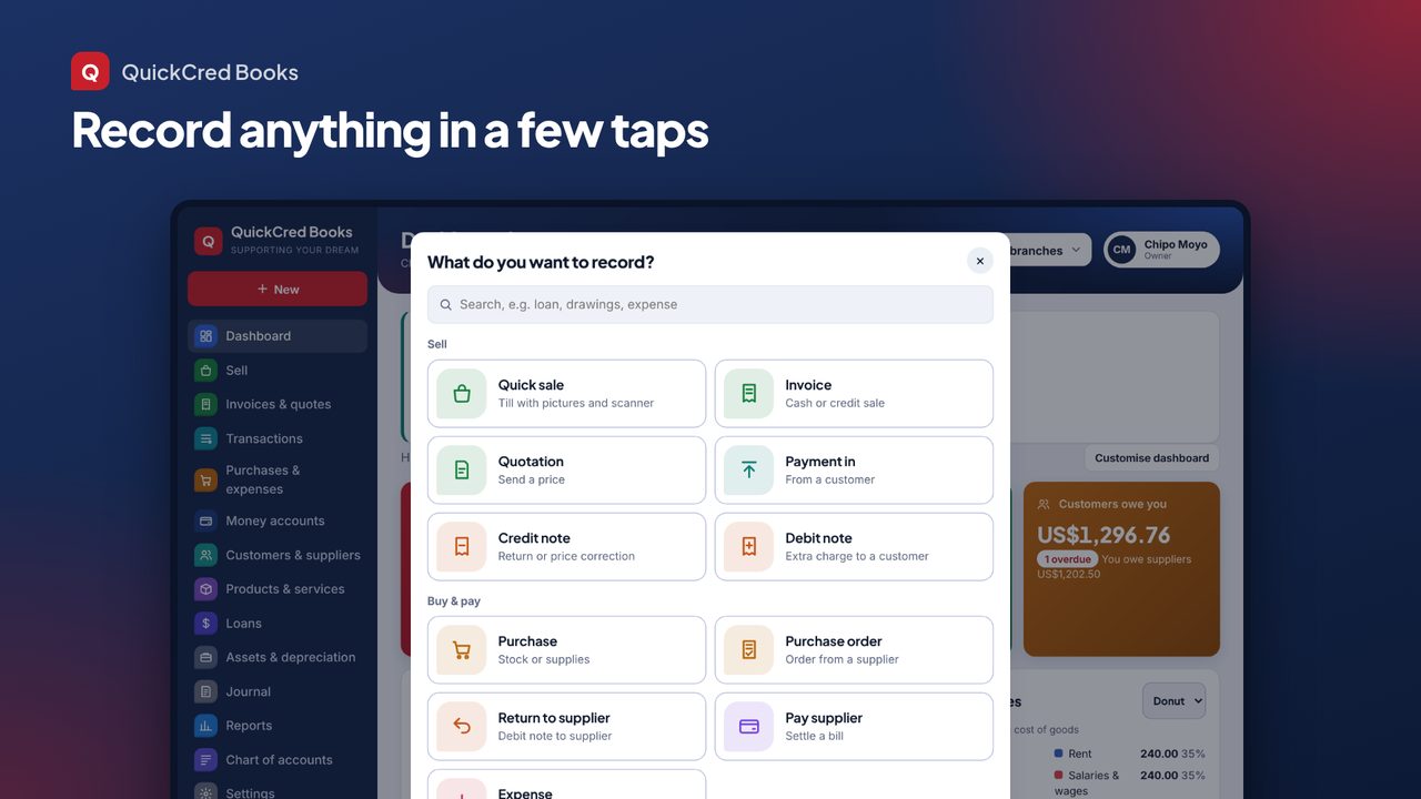Record any transaction in a few taps