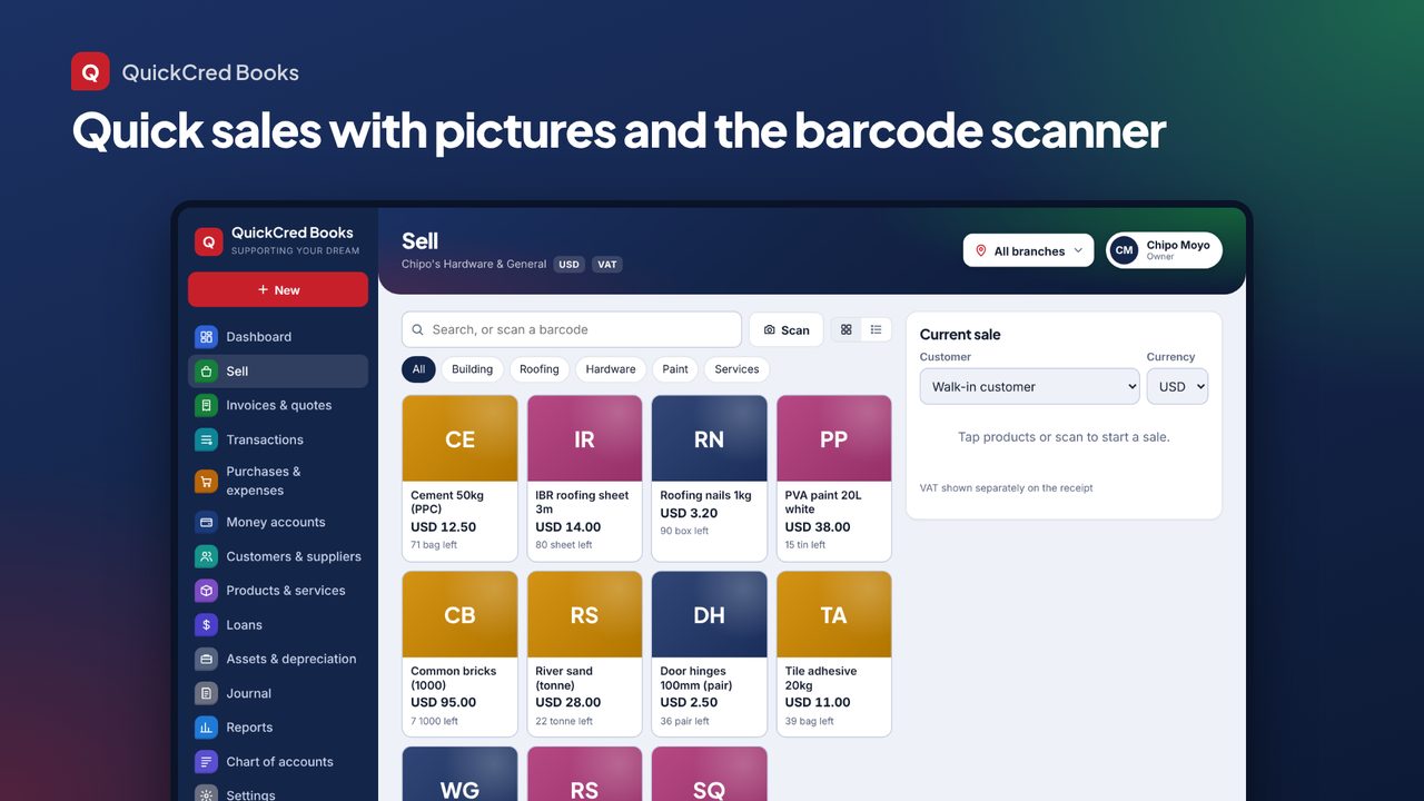 Quick sales with product pictures and the barcode scanner